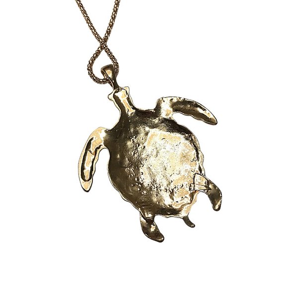 Turtle Pendant Necklace Gold with Enamel Inlay - Picture 3 of 7